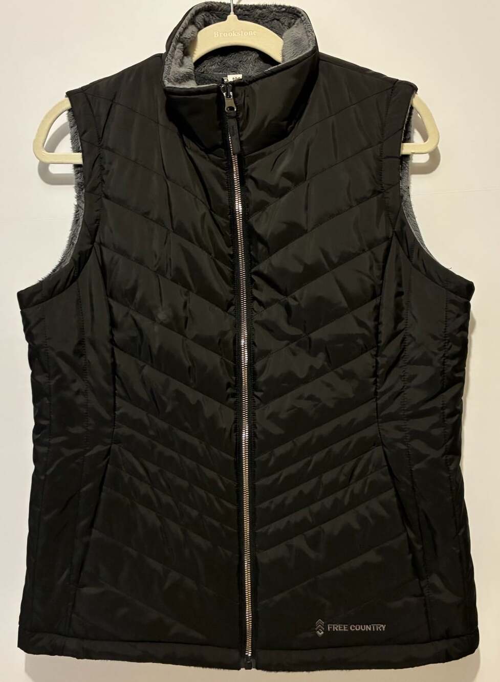 Free Country Quilted Vest Size M Black Faux Fur Lined